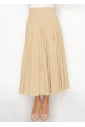 Flowing Pleated Beige Midi Skirt