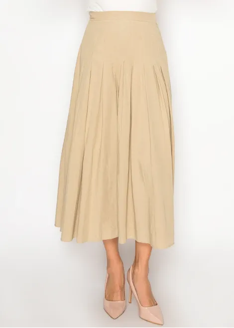 Flowing Pleated Beige Midi Skirt