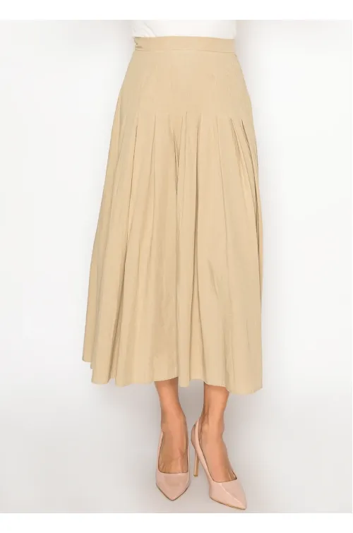 Flowing Pleated Beige Midi Skirt