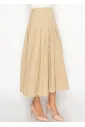 Flowing Pleated Beige Midi Skirt