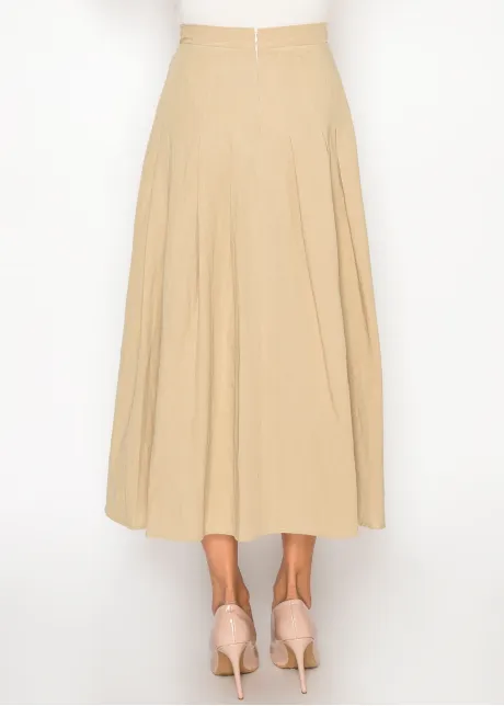 Flowing Pleated Beige Midi Skirt