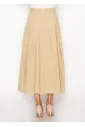 Flowing Pleated Beige Midi Skirt