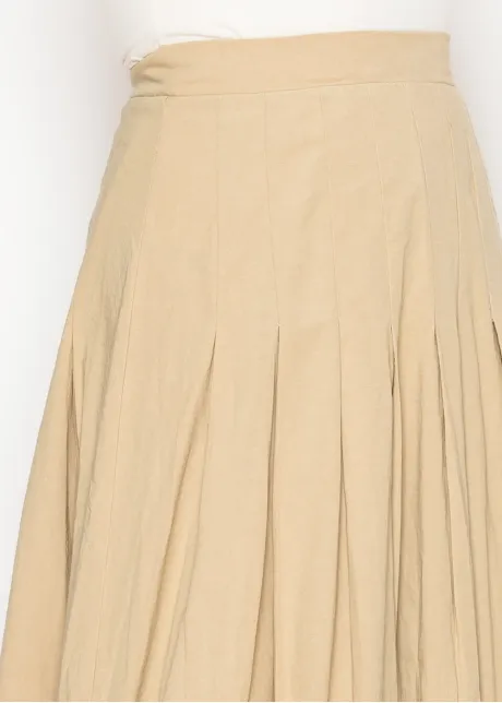 Flowing Pleated Beige Midi Skirt