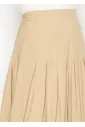 Flowing Pleated Beige Midi Skirt
