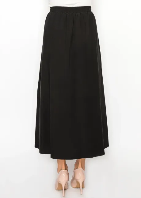 Black A-Line Skirt with Pleated Front