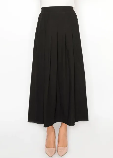 Black A-Line Skirt with Pleated Front
