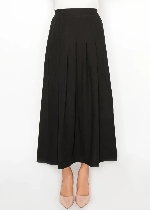 Black A-Line Skirt with Pleated Front