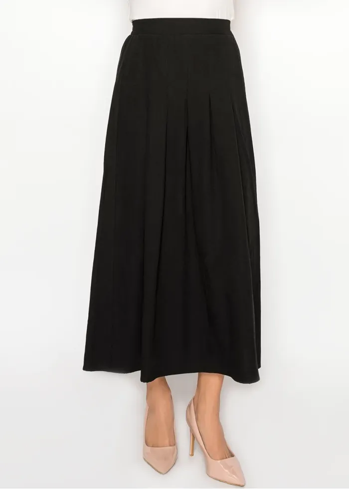 Black A-Line Skirt with Pleated Front