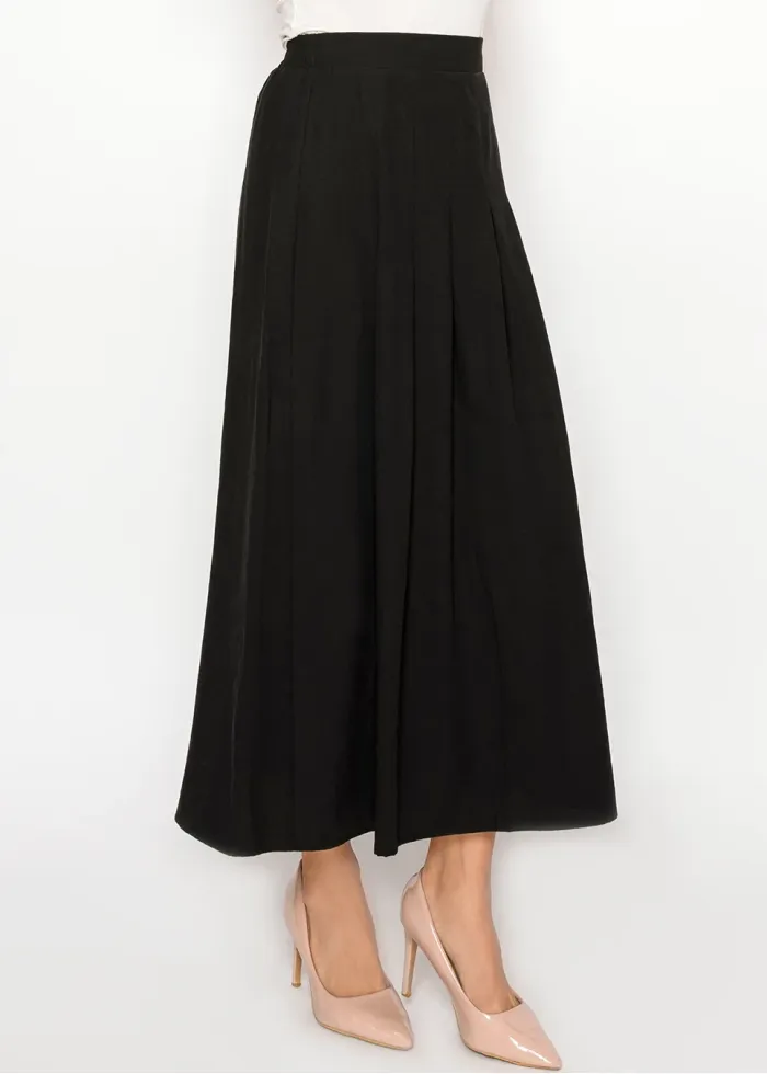 Black A-Line Skirt with Pleated Front