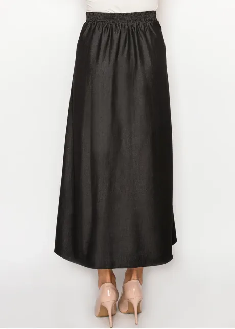 Elegant Denim Black A-Line Skirt