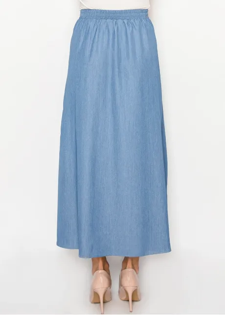 Denim Blue Modest A-Line Maxi Skirt