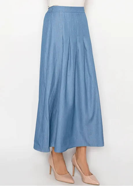 Denim Blue Modest A-Line Maxi Skirt