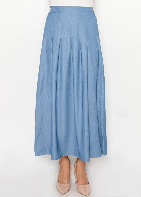 Denim Blue Modest A-Line Maxi Skirt