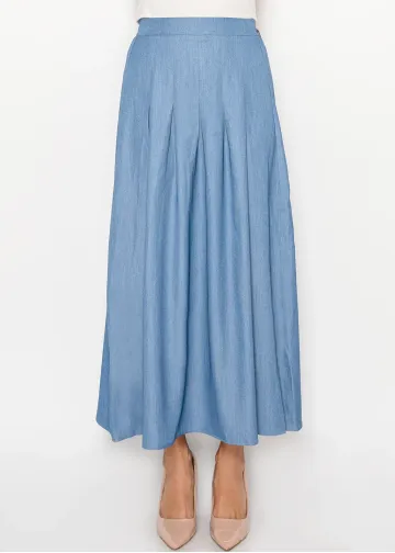 Denim Blue Modest A-Line Maxi Skirt