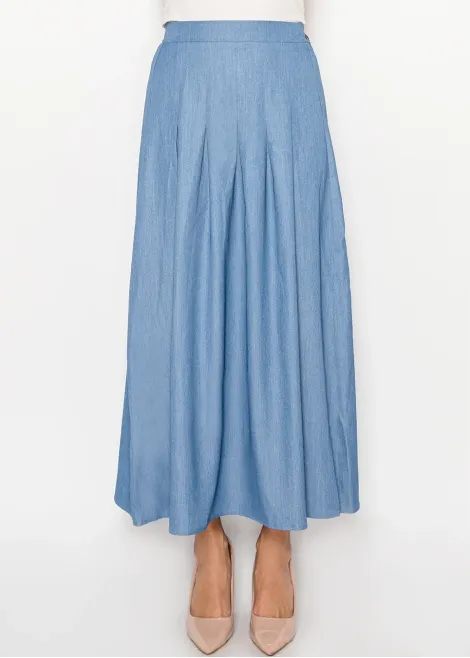 Denim Blue Modest A-Line Maxi Skirt