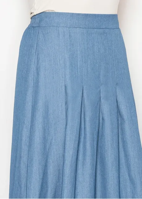 Denim Blue Modest A-Line Maxi Skirt