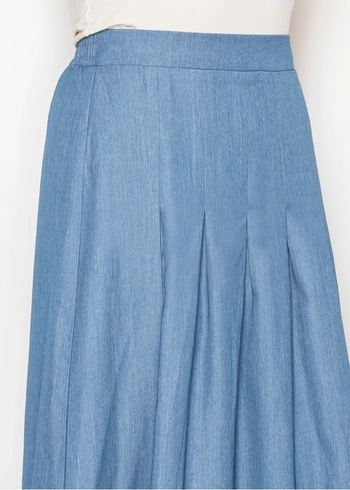 Denim Blue Modest A-Line Maxi Skirt