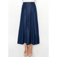Dark Navy Pleated Denim Midi Skirt