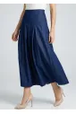 Dark Navy Pleated Denim Midi Skirt