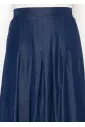 Dark Navy Pleated Denim Midi Skirt