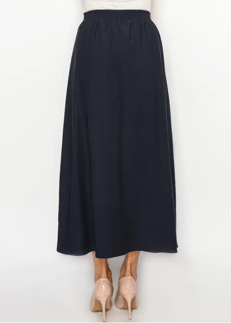 Navy A-Line Skirt with Soft Pleats