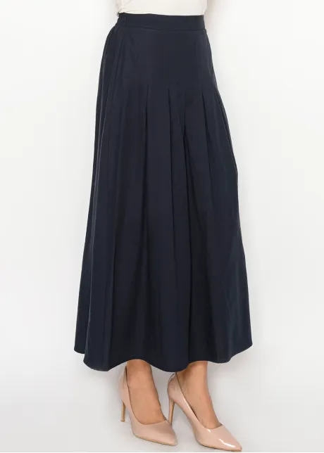 Navy A-Line Skirt with Soft Pleats