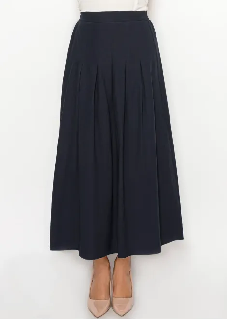 Navy A-Line Skirt with Soft Pleats