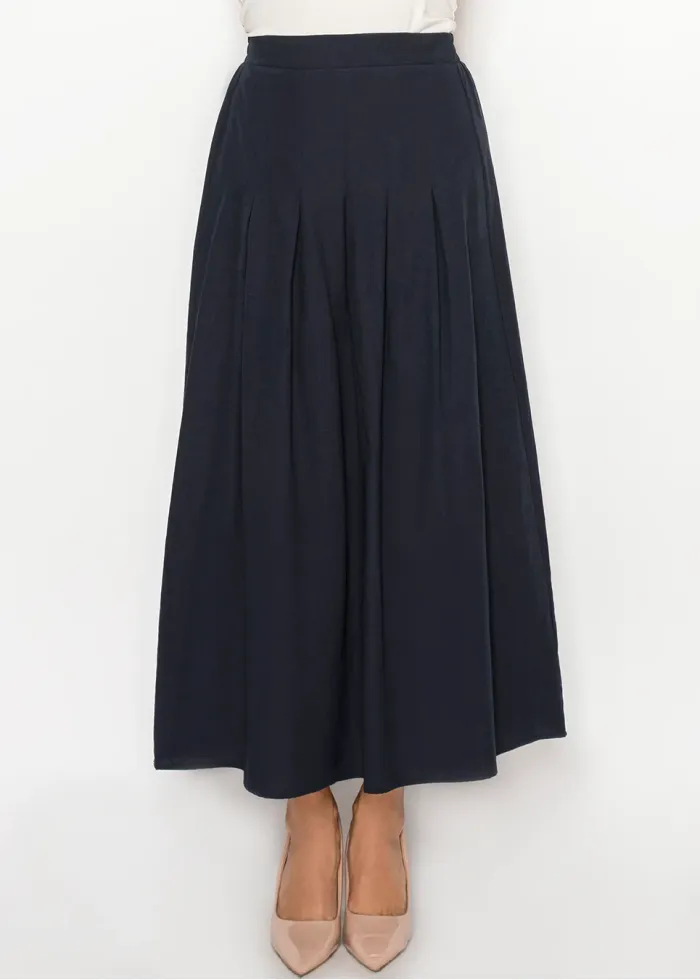 Navy A-Line Skirt with Soft Pleats