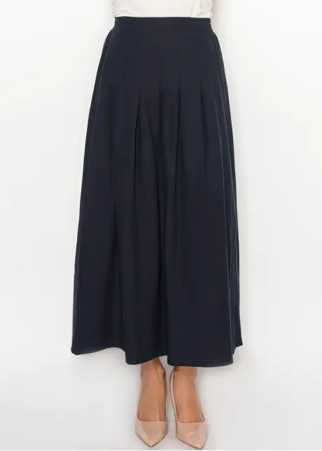 Navy A-Line Skirt with Soft Pleats