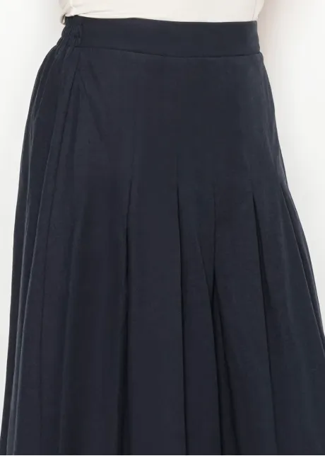 Navy A-Line Skirt with Soft Pleats