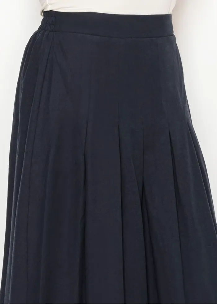 Navy A-Line Skirt with Soft Pleats