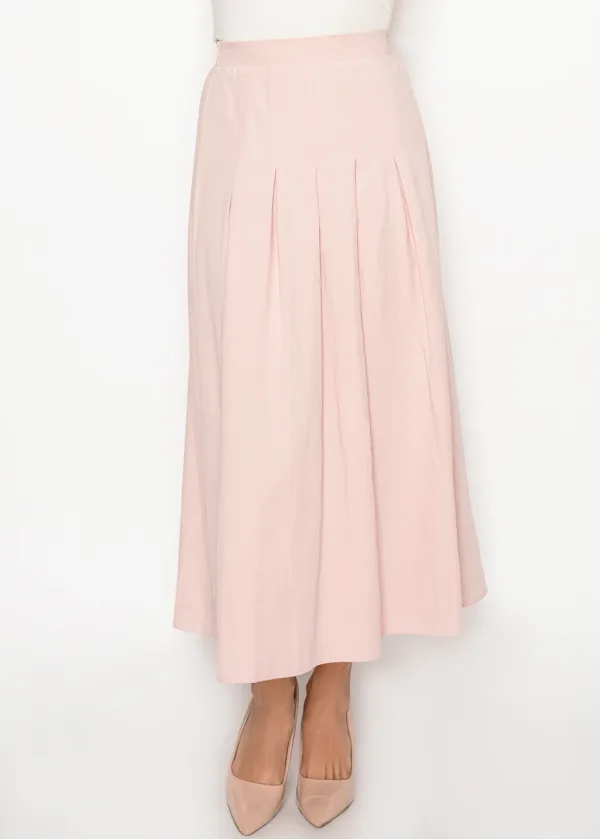 Blush A-Line Skirt with Soft Front Pleats
