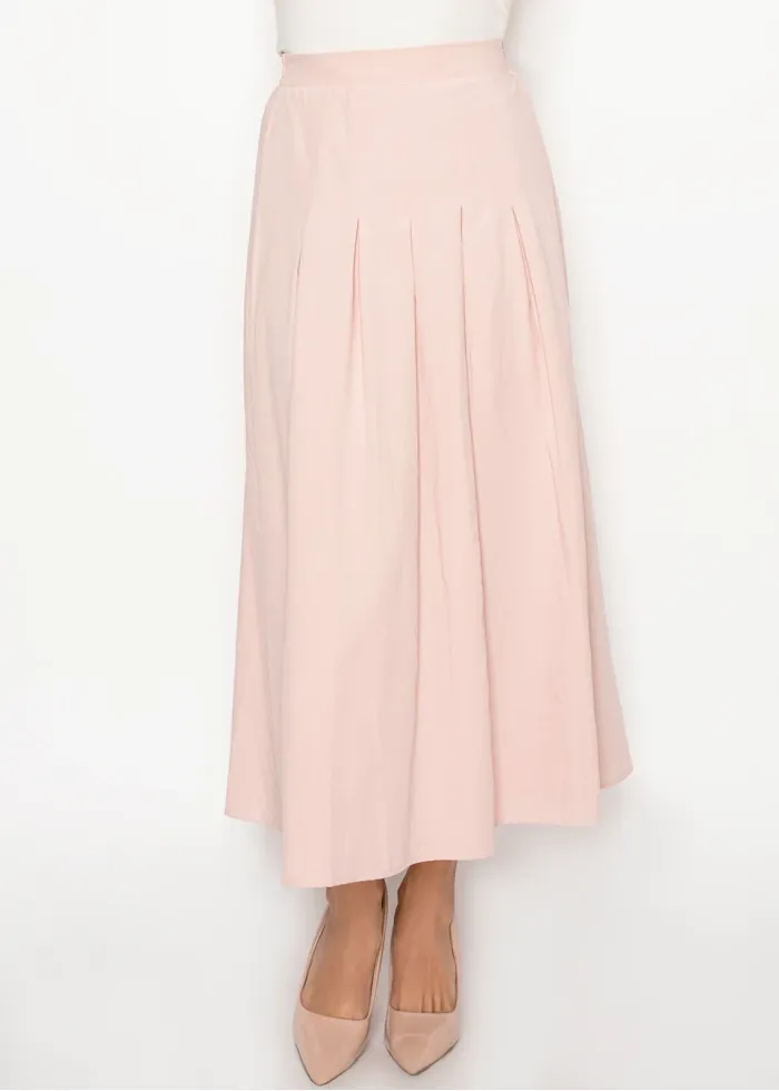 Blush A-Line Skirt with Soft Front Pleats