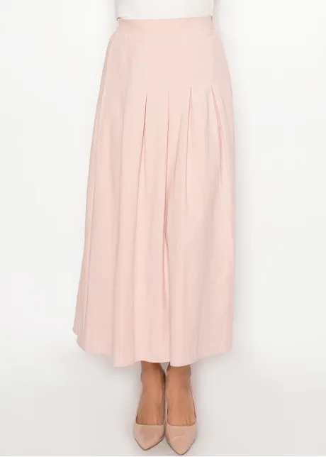 Blush A-Line Skirt with Soft Front Pleats