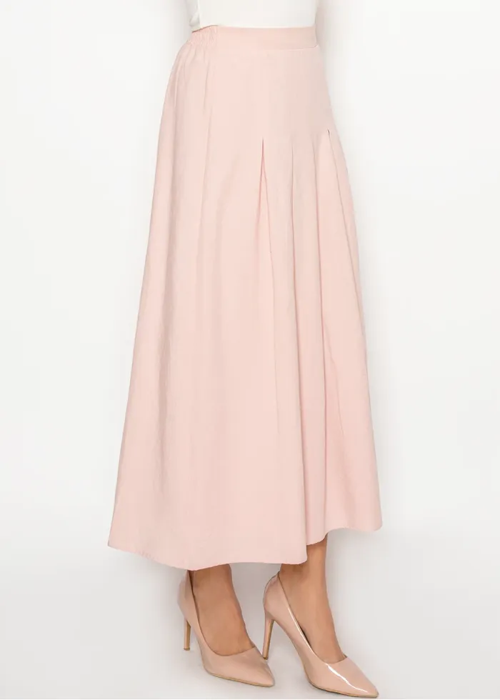 Blush A-Line Skirt with Soft Front Pleats