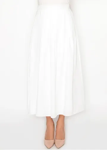 White Full Midi Skirt with Elastic Waist