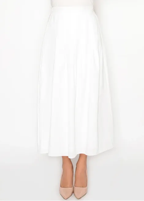 White Full Midi Skirt with Elastic Waist
