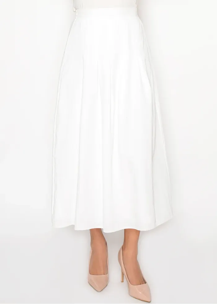 White Full Midi Skirt with Elastic Waist