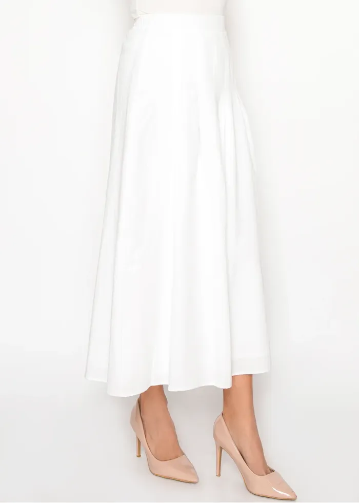 White Full Midi Skirt with Elastic Waist