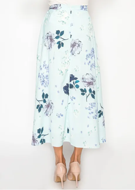Garden Bloom A-Line Skirt in Aqua