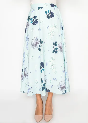 Garden Bloom A-Line Skirt in Aqua