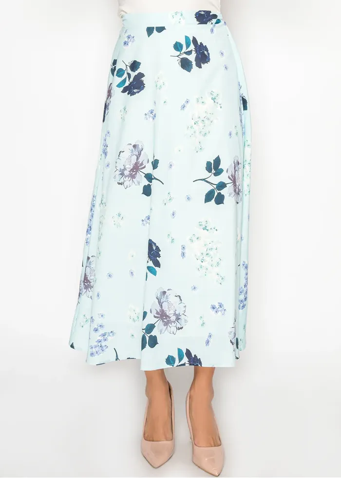 Garden Bloom A-Line Skirt in Aqua