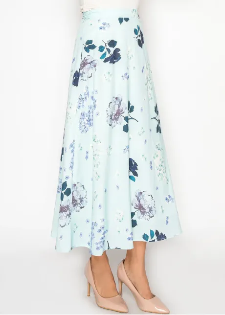 Garden Bloom A-Line Skirt in Aqua