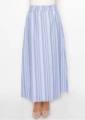 Blue Stripe Cotton Maxi Skirt