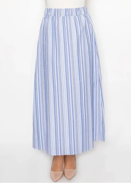 Blue Stripe Cotton Maxi Skirt