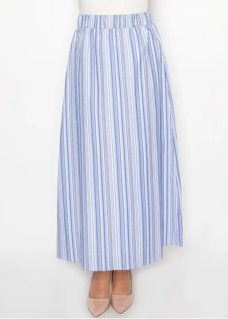 Blue Stripe Cotton Maxi Skirt
