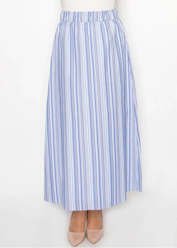 Blue Stripe Cotton Maxi Skirt