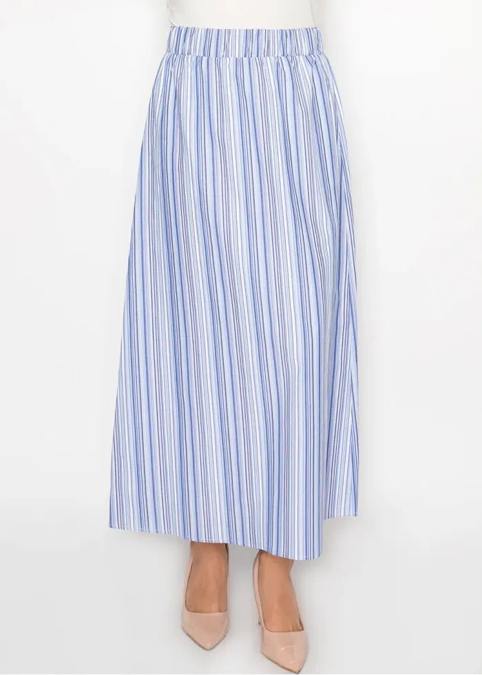 Blue Stripe Cotton Maxi Skirt