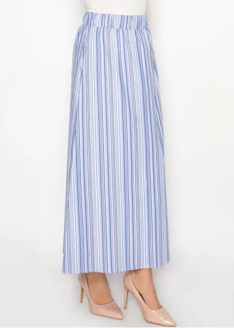 Blue Stripe Cotton Maxi Skirt