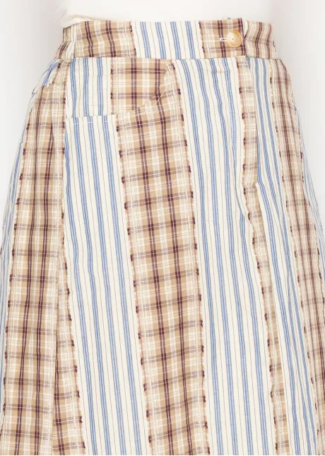 Plaid & Stripe Cotton Midi Skirt
